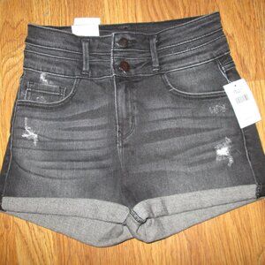 Womens BUCKLE AMANDA 2.5 KURVY ULTRA HIGH distressed denim shorts sz 26 NWT